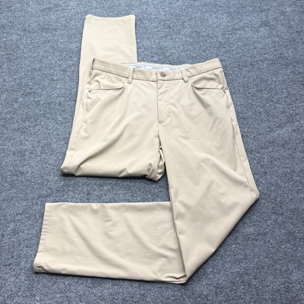 Johnnie-O Mens Khaki Performance Golf Pants 32x30 Tan Stretch Straight Leg